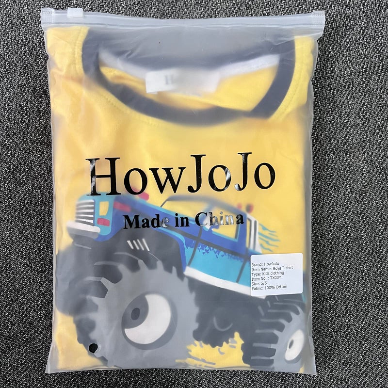 HowJoJo Boys Long Sleeve Cotton T-Shirts Monster Truck Shirt Graphic Tees Blue fire truck/Yellow 5T - Image 3
